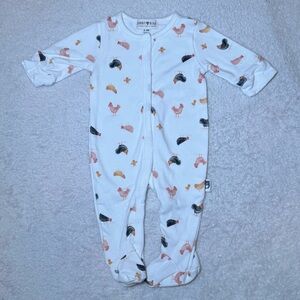 White Footed One-Piece with Chicken Print by Rabbit + Bear